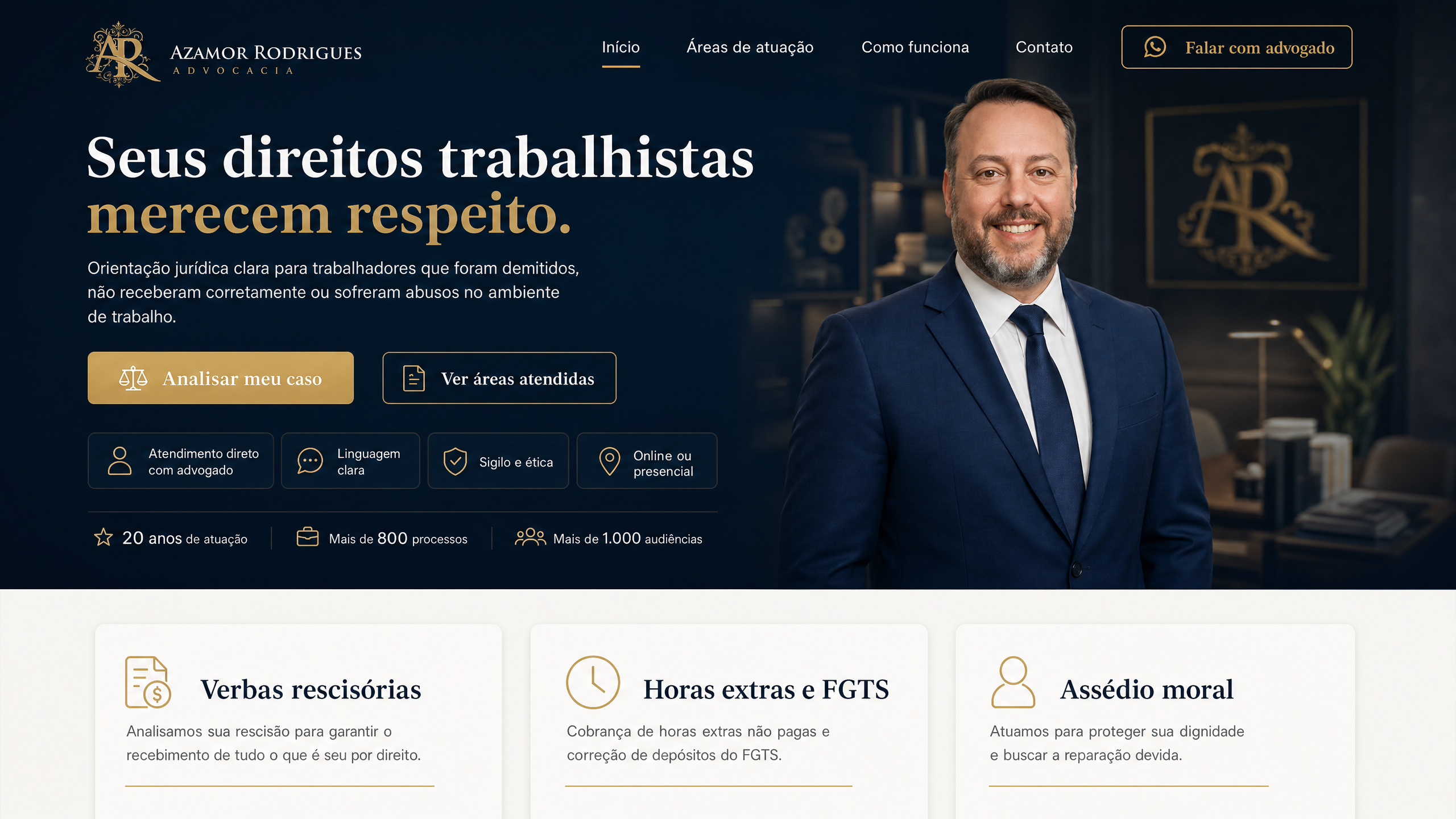 Mockup aprovado da landing page Azamor Rodrigues Advocacia